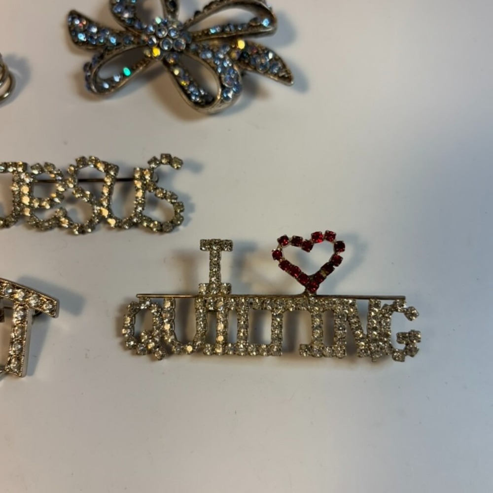 Brooch Pin Lot Silver Tone Rhinestone Retro Costume Jewelry - Picture 2 of 7